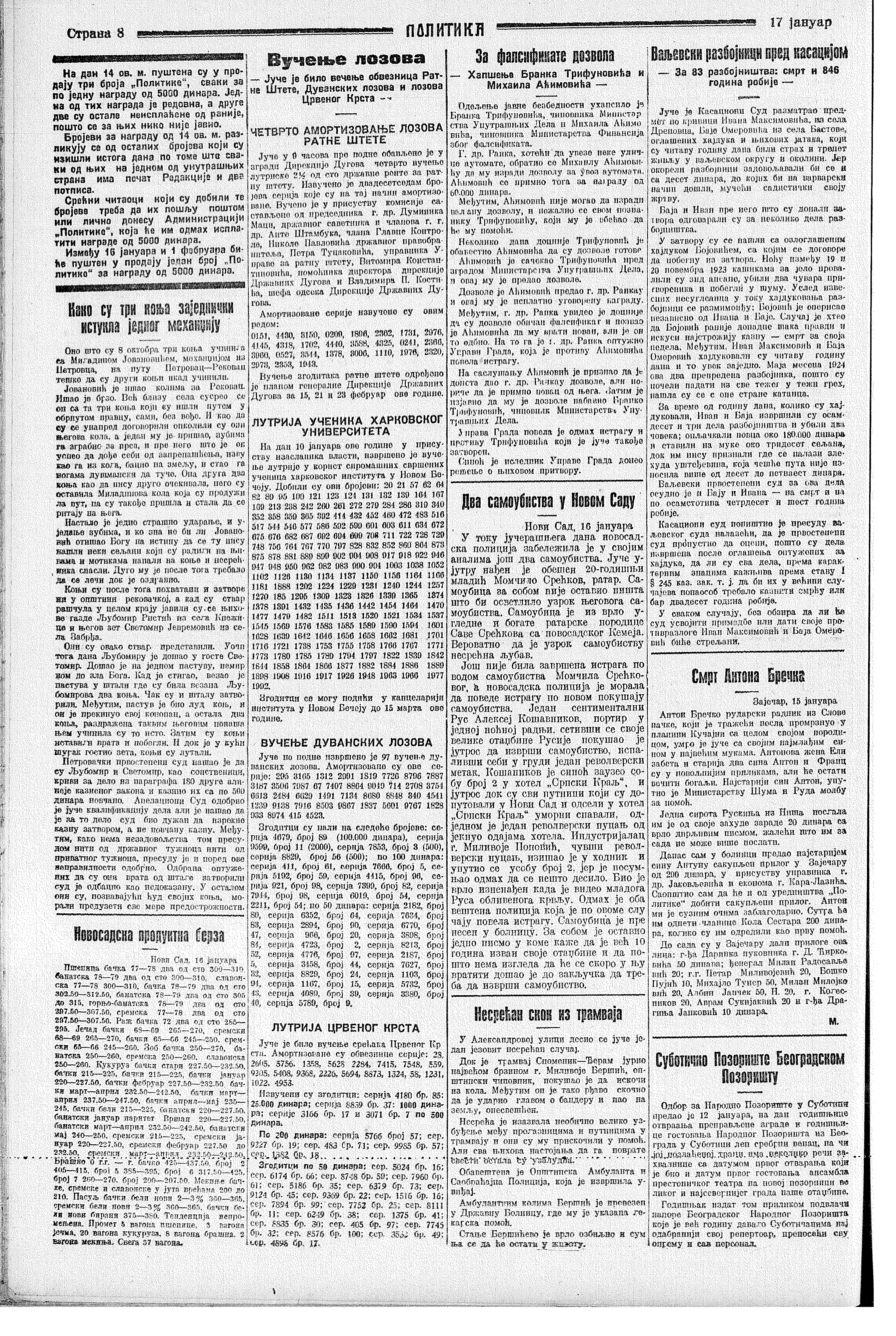 Drugovi Bojovića osuđeni na smrt, Politika, 17.01.1928.